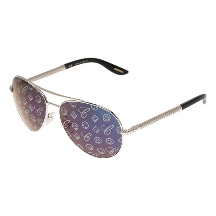 Pre Owned Chopard Silver SCH 763 Monogram Lenses Unisex Aviators