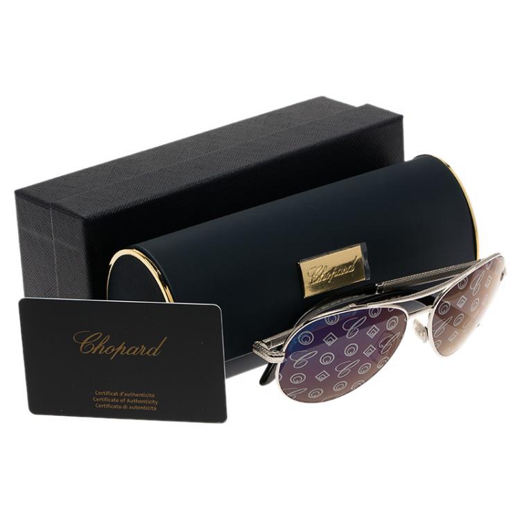Pre Owned Chopard Silver SCH 763 Monogram Lenses Unisex Aviators