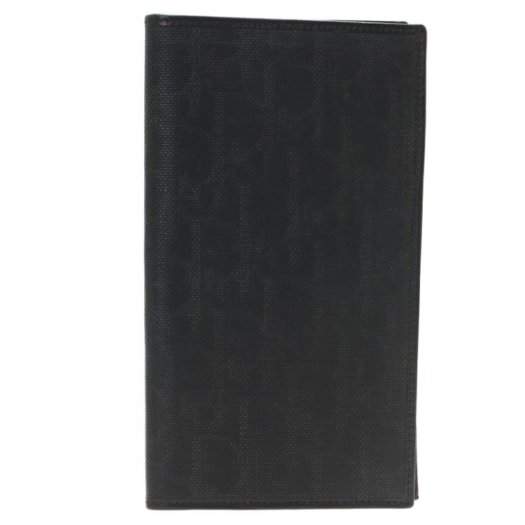 Pre Owned Dior Homme Black Logo Jacquard Leather Passport Cover