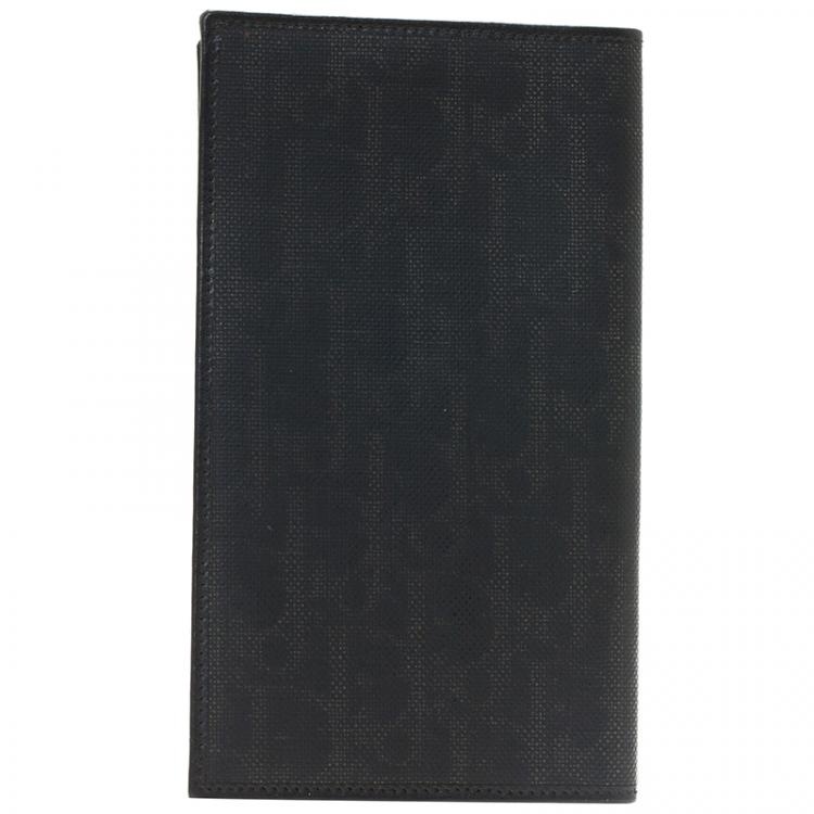 Pre Owned Dior Homme Black Logo Jacquard Leather Passport Cover
