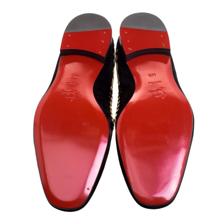 Pre Owned Christian Louboutin Black Cord Embroidered Suede Mamounia Smoking Slippers Size 44.5