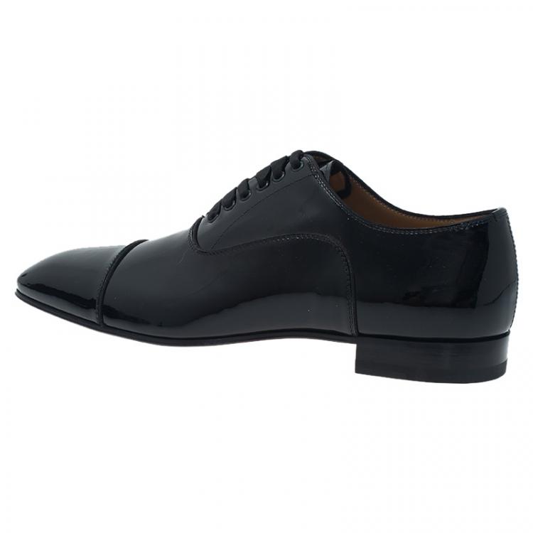 Pre Owned Christian Louboutin Black Patent Greggo Flat Oxfords Size 41