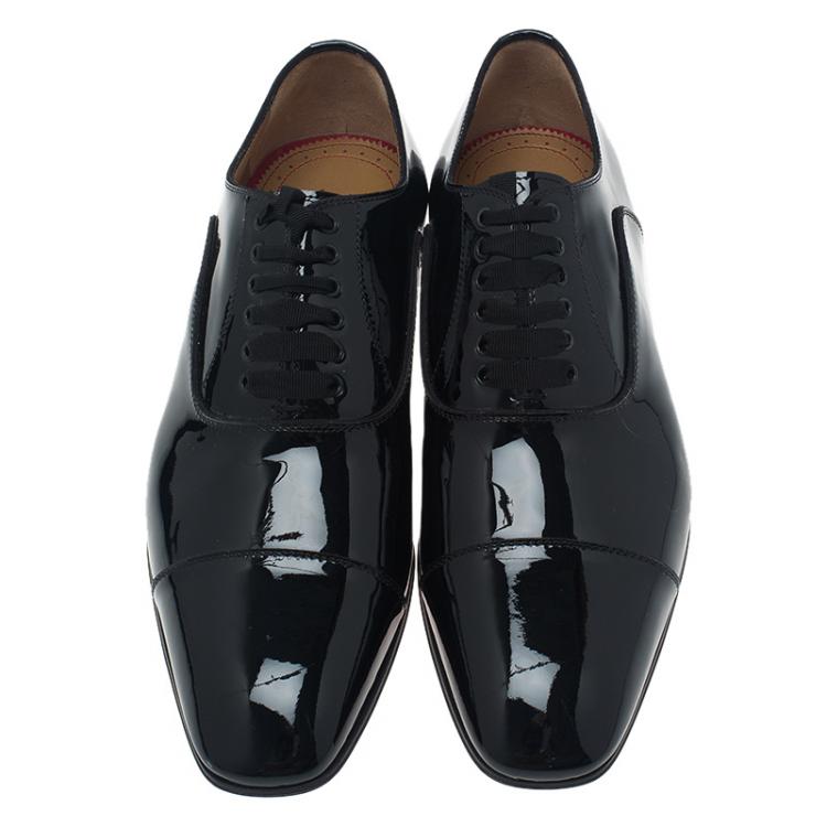 Pre Owned Christian Louboutin Black Patent Greggo Flat Oxfords Size 41