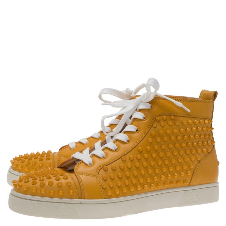 Pre Owned Christian Louboutin Yellow Spike Leather Louis High Top Sneakers Size 43.5