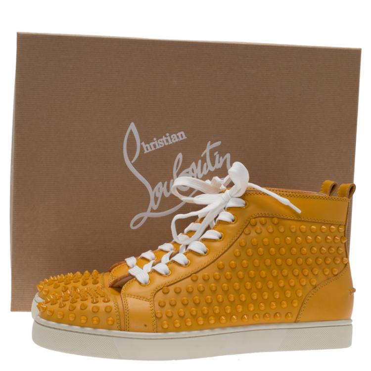 Pre Owned Christian Louboutin Yellow Spike Leather Louis High Top Sneakers Size 43.5