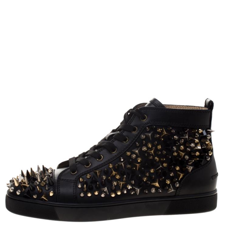 Christian Louboutin Black Leather Louis Spikes High Top Sneakers Size 44.5 Christian  Louboutin
