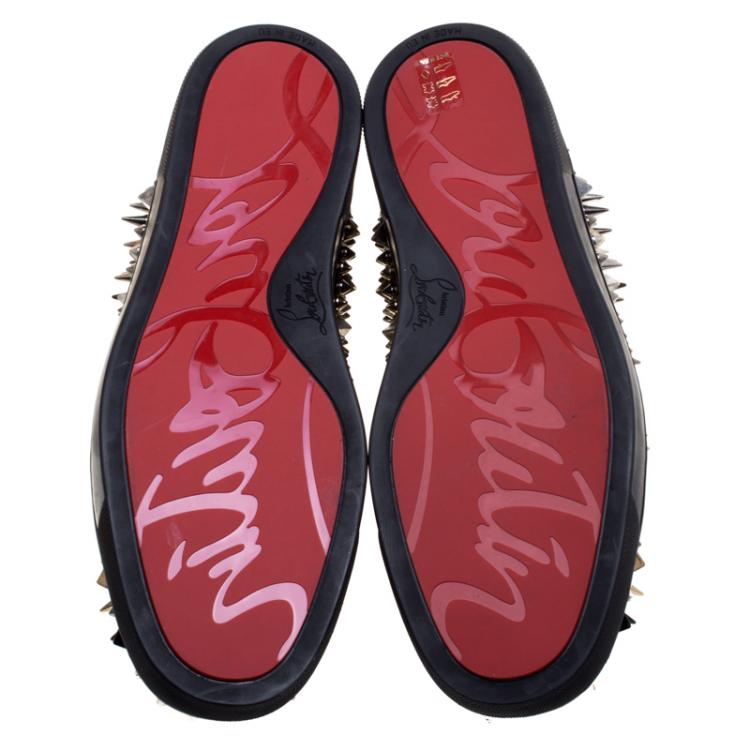 Pre Owned Christian Louboutin Black Leather Louis Spikes Lace Up High Top Sneakers Size 41