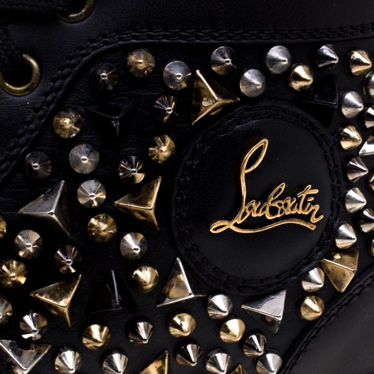 Pre Owned Christian Louboutin Black Leather Louis Spikes Lace Up High Top Sneakers Size 41
