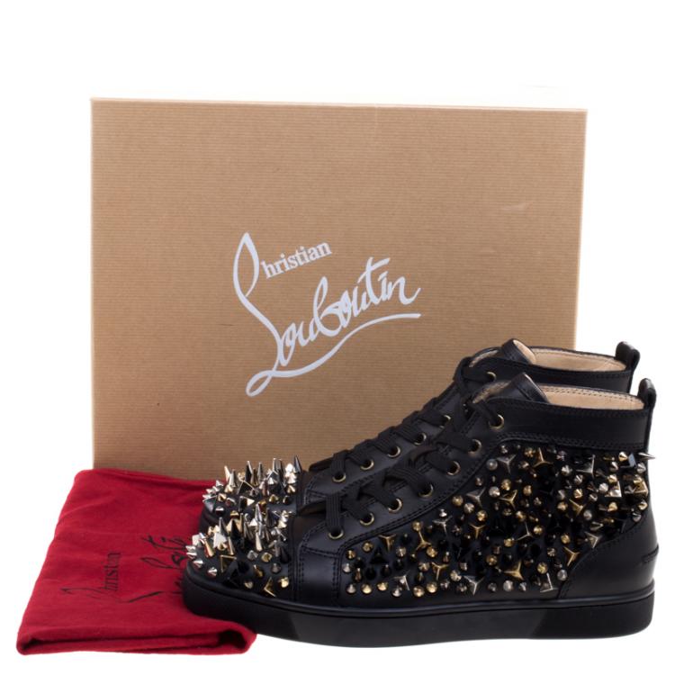Pre Owned Christian Louboutin Black Leather Louis Spikes Lace Up High Top Sneakers Size 41