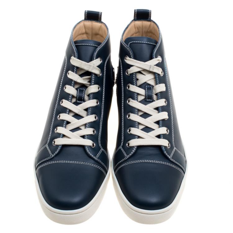 Pre Owned Christian Louboutin Navy Blue Leather Louis High Top Sneakers Size 41