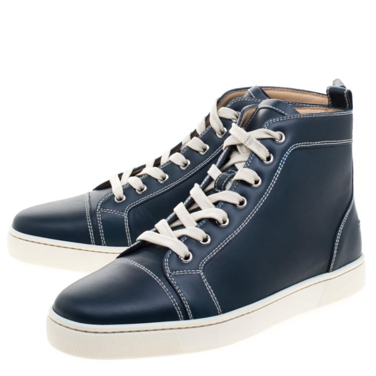 Pre Owned Christian Louboutin Navy Blue Leather Louis High Top Sneakers Size 41