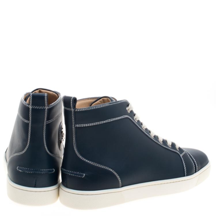 Pre Owned Christian Louboutin Navy Blue Leather Louis High Top Sneakers Size 41