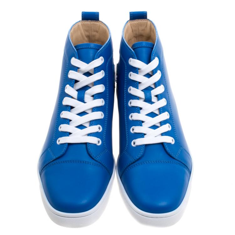 Pre Owned Christian Louboutin Persian Blue Leather Louis High Top Sneakers Size 41