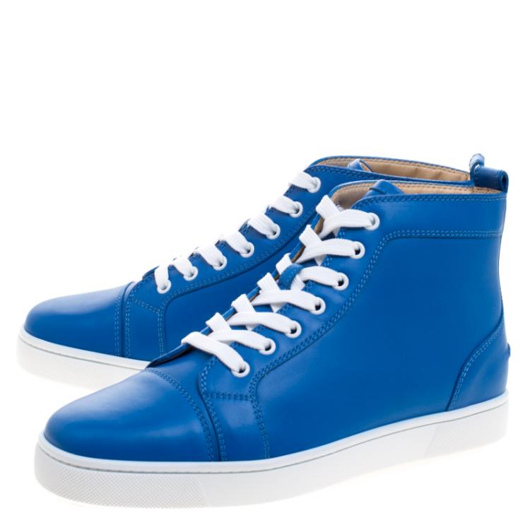 Pre Owned Christian Louboutin Persian Blue Leather Louis High Top Sneakers Size 41