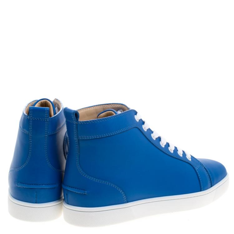 Pre Owned Christian Louboutin Persian Blue Leather Louis High Top Sneakers Size 41
