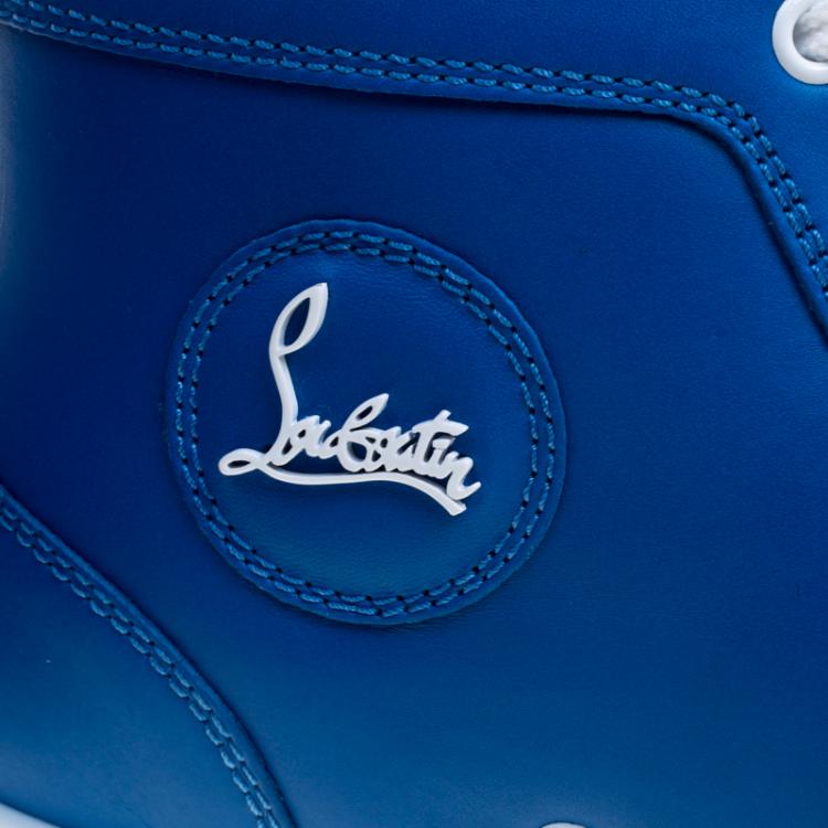 Pre Owned Christian Louboutin Persian Blue Leather Louis High Top Sneakers Size 41