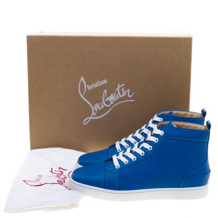 Pre Owned Christian Louboutin Persian Blue Leather Louis High Top Sneakers Size 41