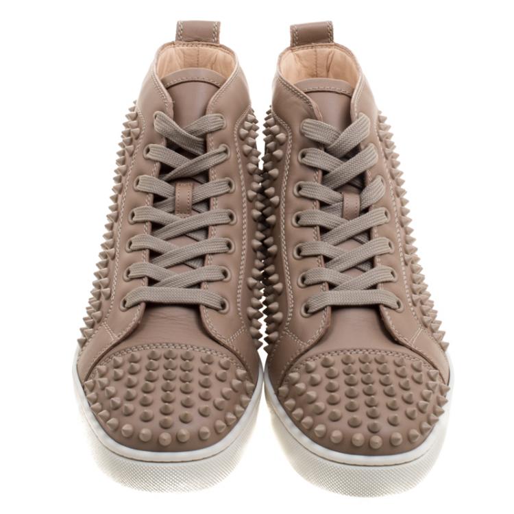 Pre Owned Christian Louboutin Beige Leather Louis Spike High Top Sneakers Size 41
