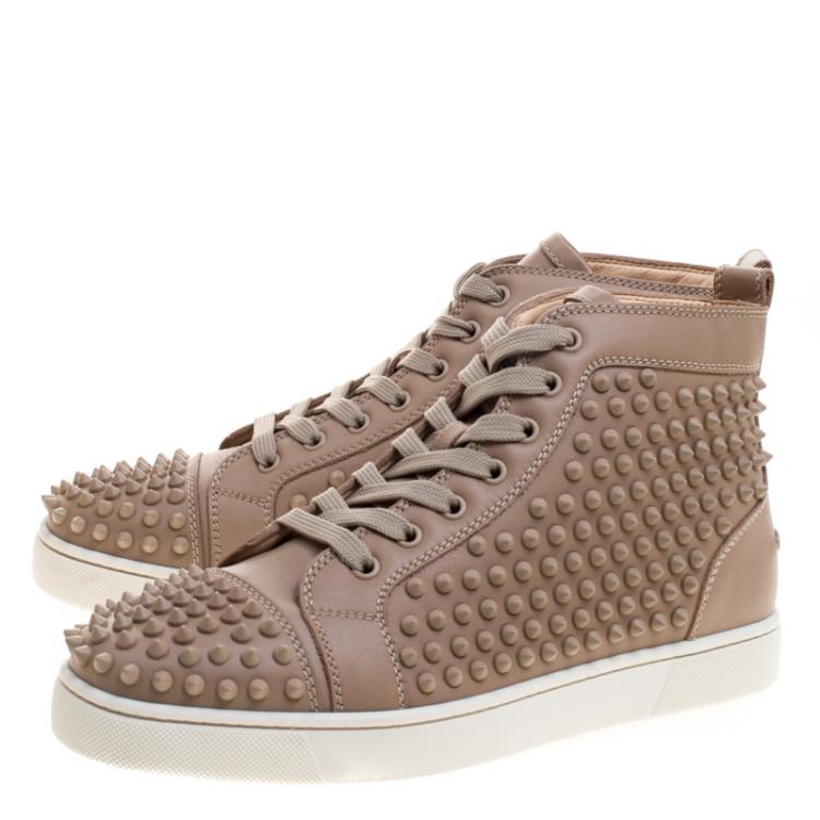 Pre Owned Christian Louboutin Beige Leather Louis Spike High Top Sneakers Size 41