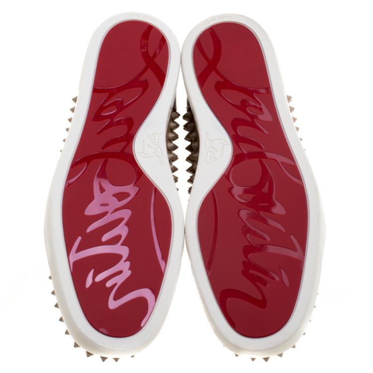 Pre Owned Christian Louboutin Beige Leather Louis Spike High Top Sneakers Size 41