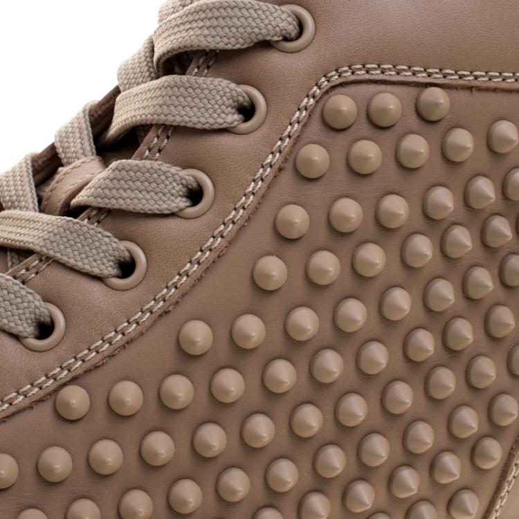 Pre Owned Christian Louboutin Beige Leather Louis Spike High Top Sneakers Size 41