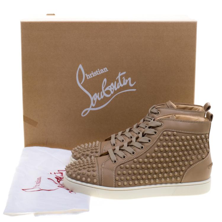 Pre Owned Christian Louboutin Beige Leather Louis Spike High Top Sneakers Size 41