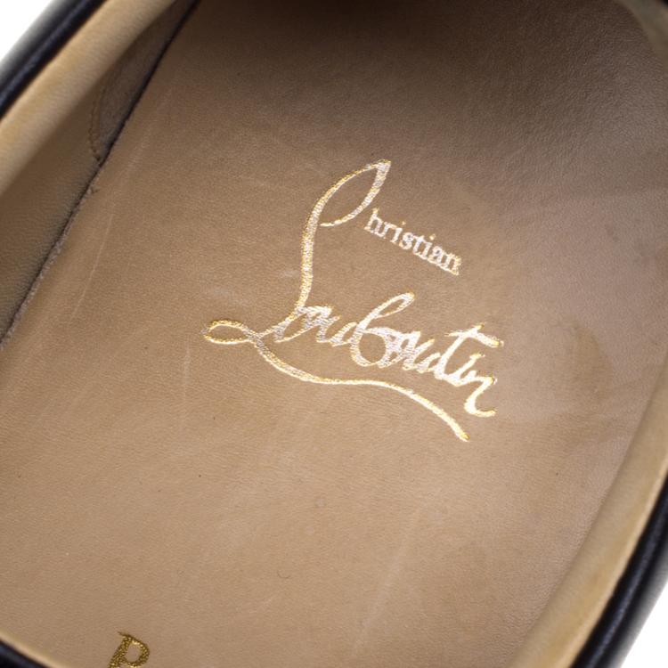 Pre Owned Christian Louboutin Black Leather Gondolaclou Spike Lace Up Sneakers Size 42.5