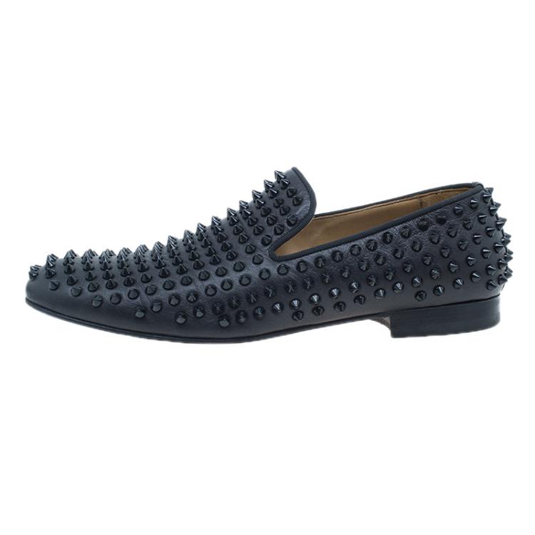 Christian Louboutin Black Rollerboy Spikes Smoking Slippers Size