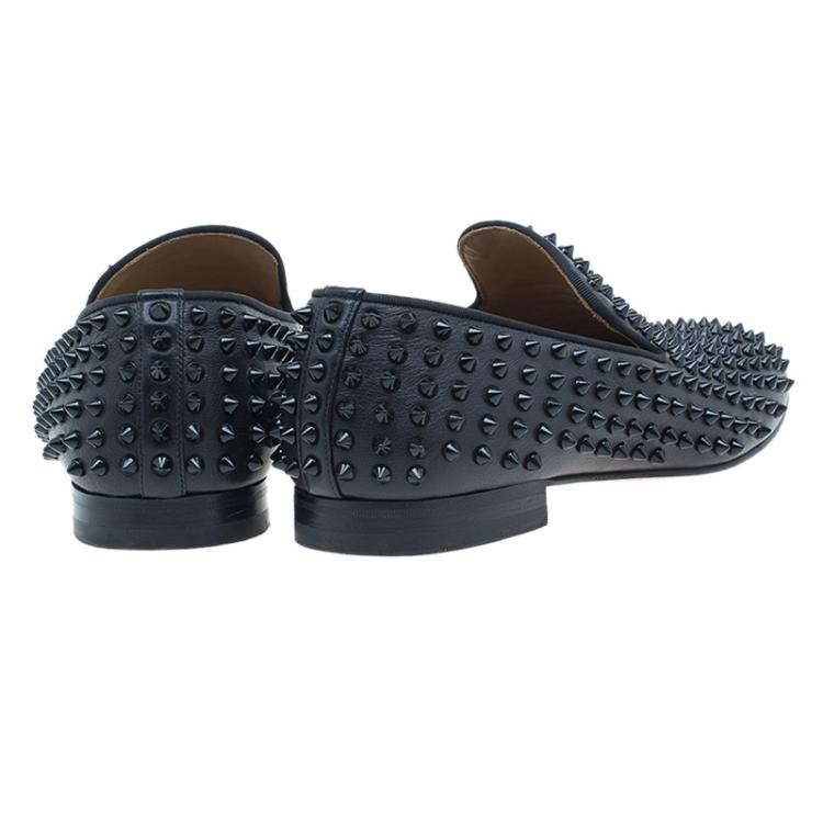 Pre Owned Christian Louboutin Black Rollerboy Spikes Smoking Slippers Size 43