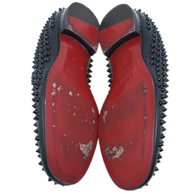 Pre Owned Christian Louboutin Black Rollerboy Spikes Smoking Slippers Size 43