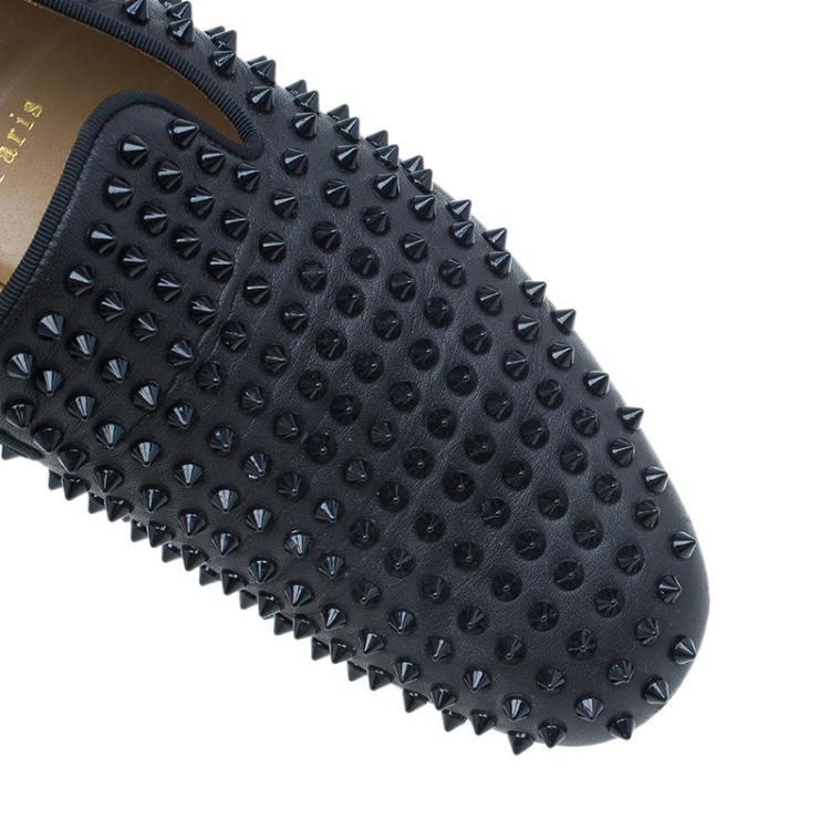 Pre Owned Christian Louboutin Black Rollerboy Spikes Smoking Slippers Size 43