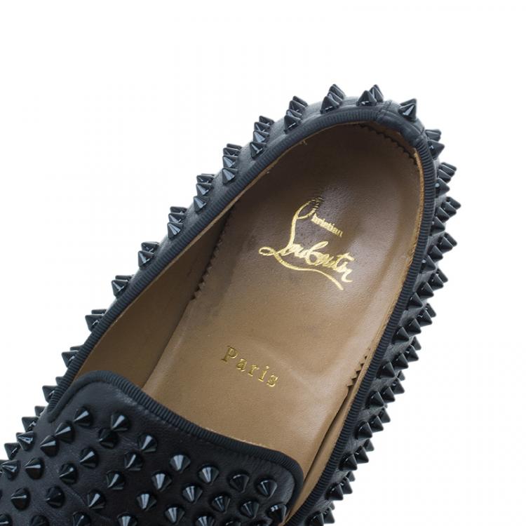 Pre Owned Christian Louboutin Black Rollerboy Spikes Smoking Slippers Size 43