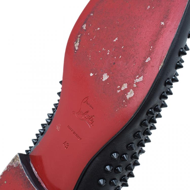 Pre Owned Christian Louboutin Black Rollerboy Spikes Smoking Slippers Size 43