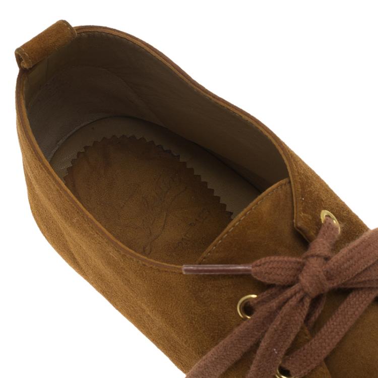 Pre Owned Christian Louboutin Brown Suede Alentejohn Lace Up Espadrille Boots Size 43