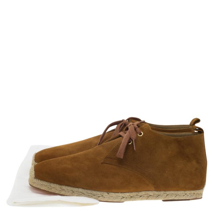 Pre Owned Christian Louboutin Brown Suede Alentejohn Lace Up Espadrille Boots Size 43