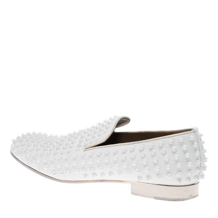 Christian Louboutin White Spiked Leather Dandelion Slip-On Size 42.5