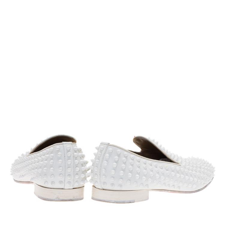Christian Louboutin White Spiked Leather Dandelion Slip-On Size 42.5
