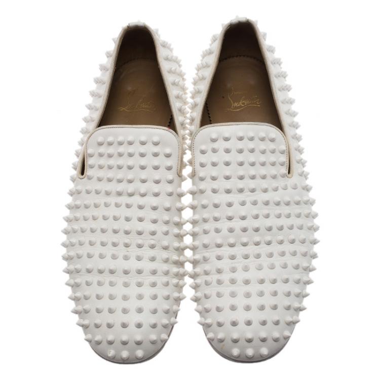 Christian Louboutin White Spiked Leather Dandelion Slip-On Size 42.5