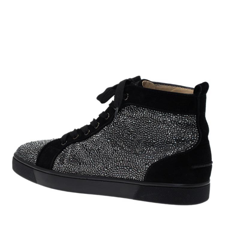 Pre Owned Christian Louboutin Black Strass Suede Louis High Top Sneakers Size 43