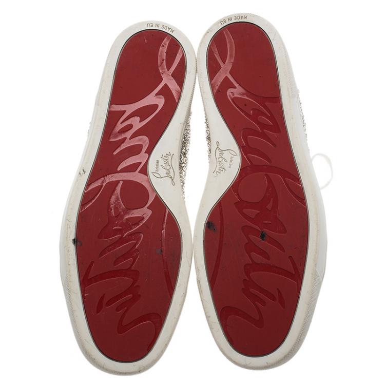 Pre Owned Christian Louboutin White Strass Leather Louis High Top Sneakers Size 43