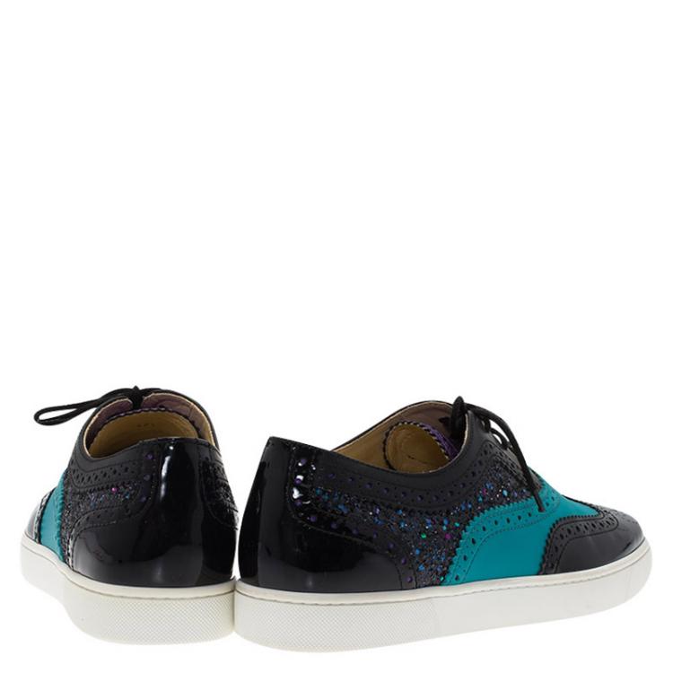 Pre Owned Christian Louboutin Tricolor Glitter Brogue Leather Golfito Sneakers Size 42.5