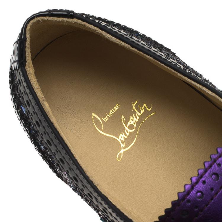 Pre Owned Christian Louboutin Tricolor Glitter Brogue Leather Golfito Sneakers Size 42.5