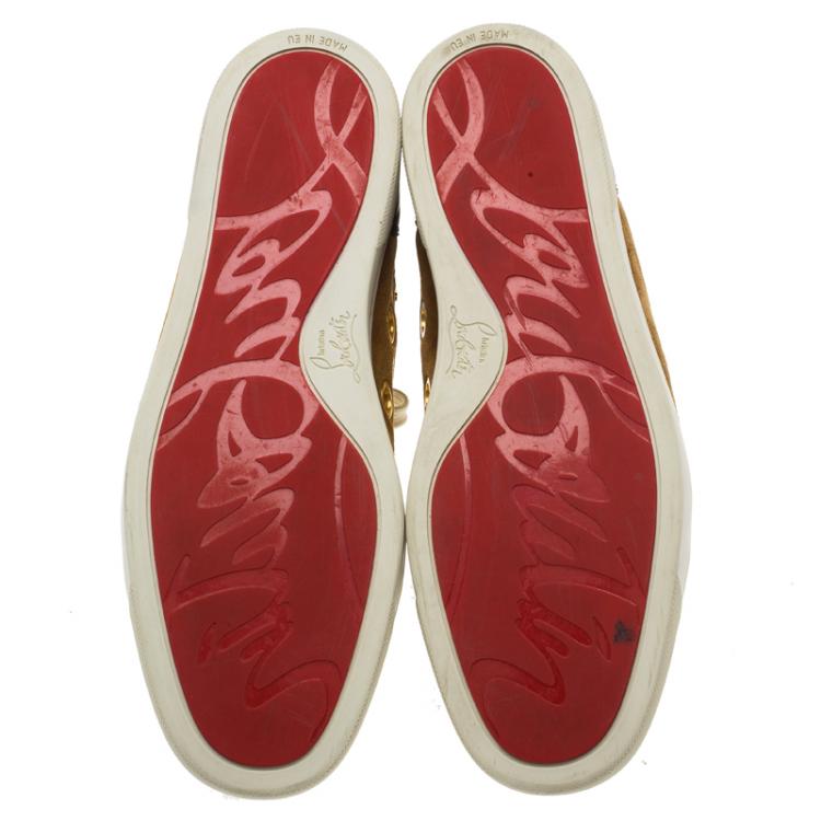 Pre Owned  Christian Louboutin Black Leather and Brown Suede Mika On Stage High Top Sneakers Size 43