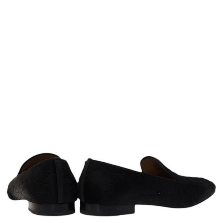 Pre Owned Christian Louboutin Black Calf Hair Dandelion Smoking Slippers Size 44