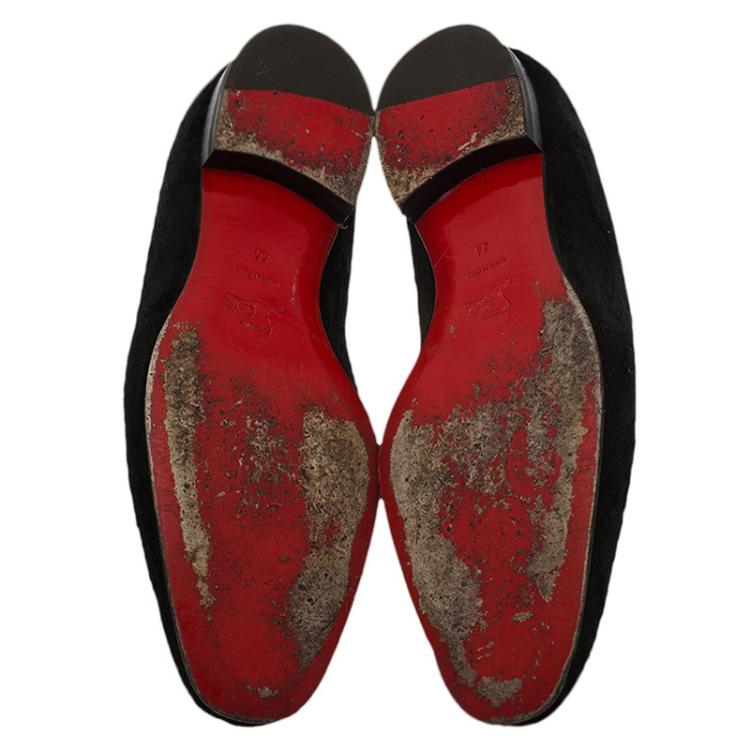 Pre Owned Christian Louboutin Black Calf Hair Dandelion Smoking Slippers Size 44