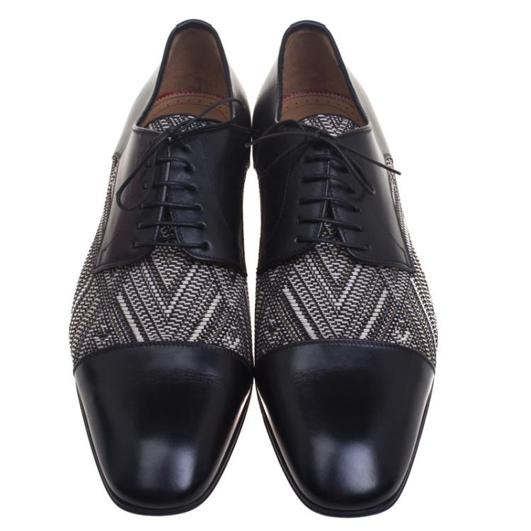 Pre Owned Christian Louboutin Black Leather And Canvas Bruno Orlato Oxfords Size 43.5