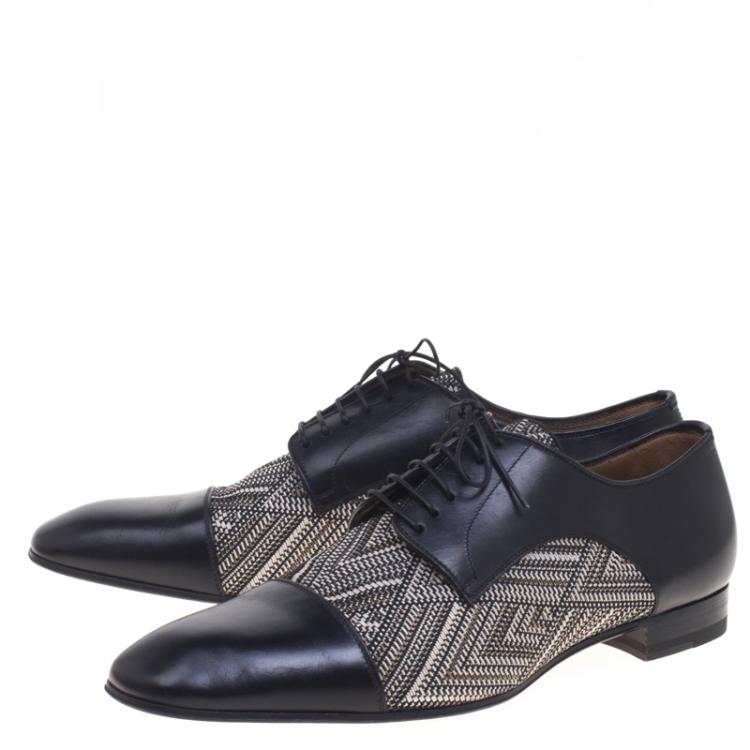 Pre Owned Christian Louboutin Black Leather And Canvas Bruno Orlato Oxfords Size 43.5