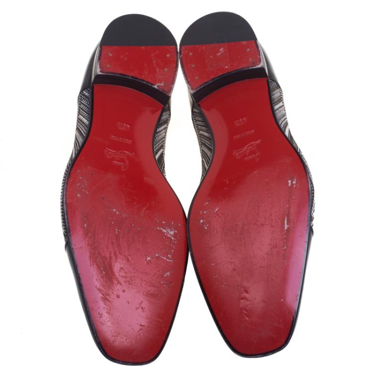Pre Owned Christian Louboutin Black Leather And Canvas Bruno Orlato Oxfords Size 43.5
