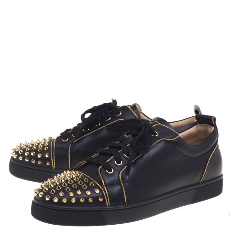 Pre Owned Christian Louboutin Black Leather Rush Spike Lace Up Sneakers Size 43