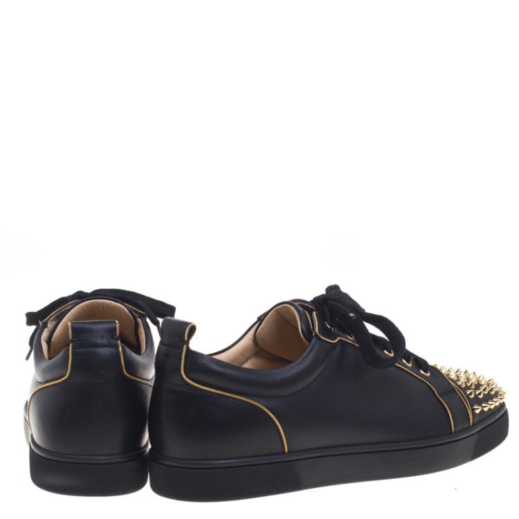 Pre Owned Christian Louboutin Black Leather Rush Spike Lace Up Sneakers Size 43